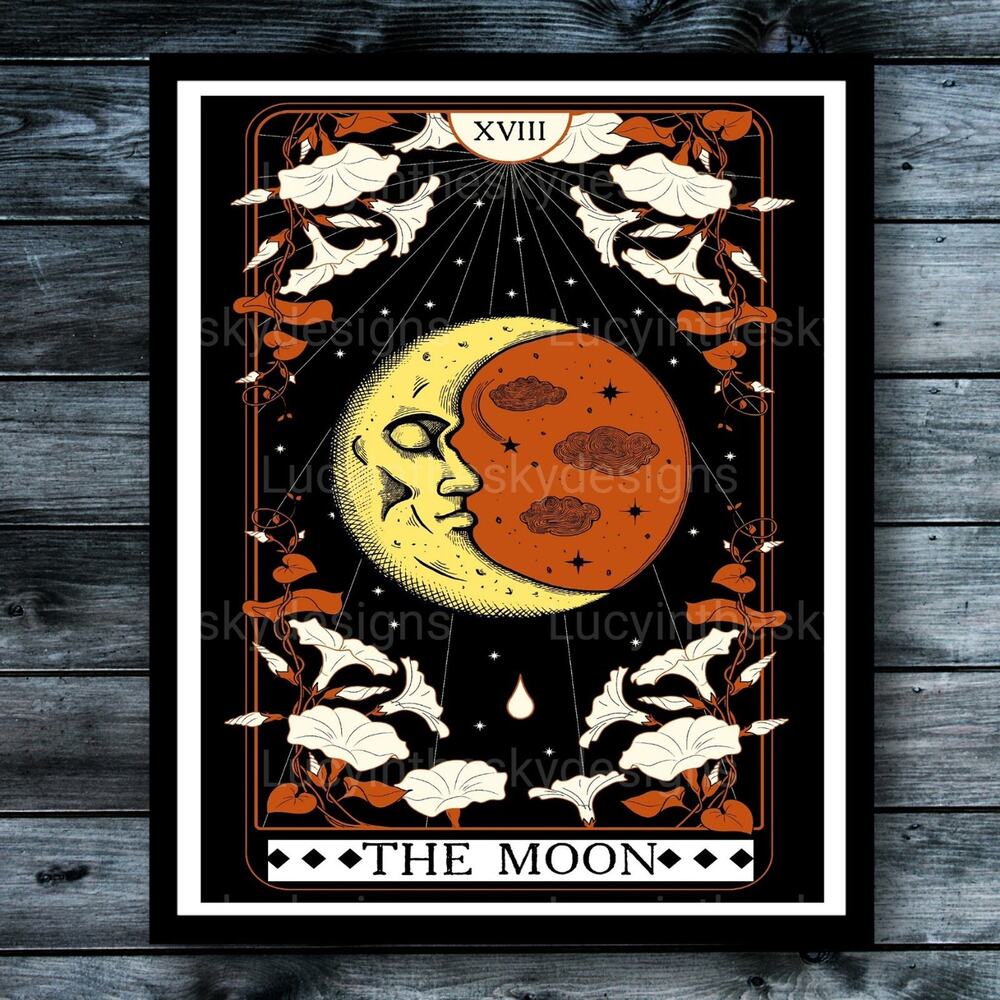The Moon Tarot Card Art Print Retro Magical Wall Decor